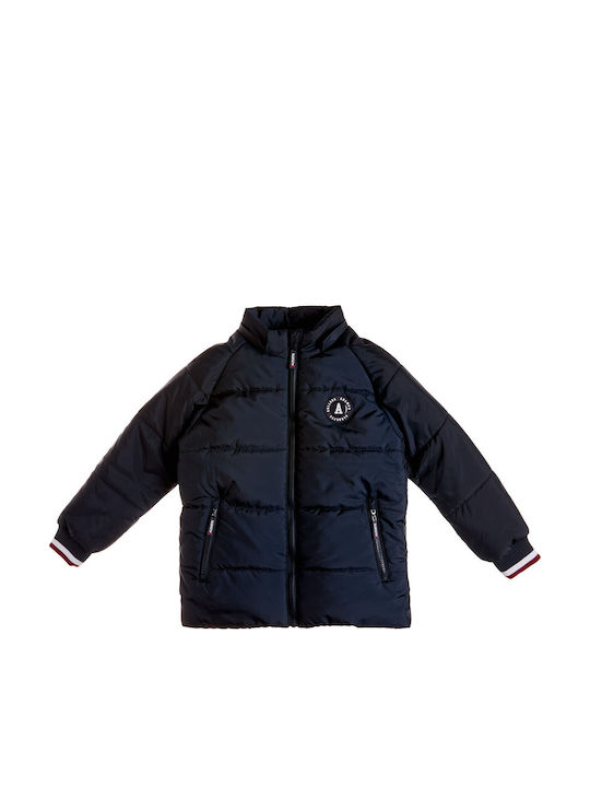 Waterproof Kids Casual Short Jacket with Lining and Hood Navy Blue