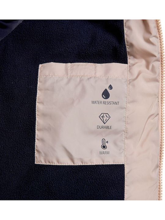 Waterproof Kids Casual Short Jacket with Lining and Hood Beige