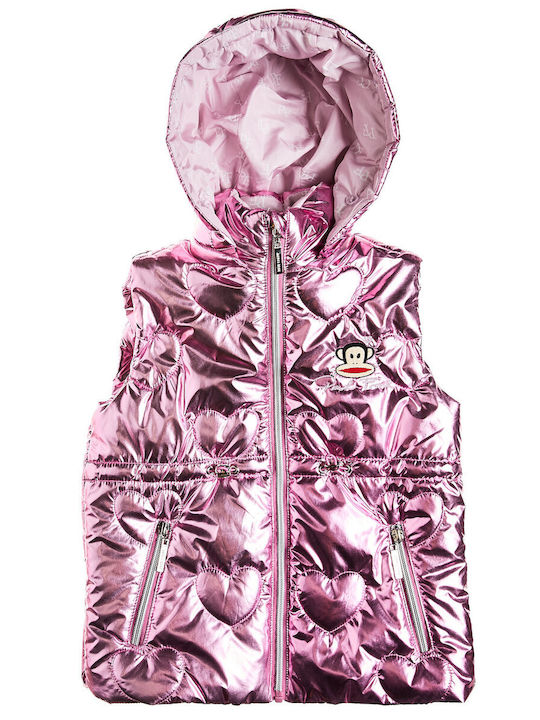 Waterproof Kids Casual Sleeveless Short Jacket with Lining & Hood Pink