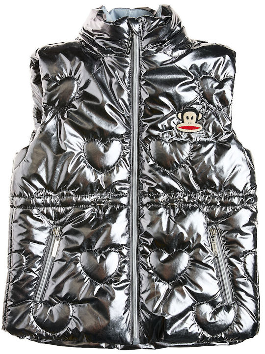 Waterproof Kids Casual Sleeveless Short Jacket with Lining & Hood Silver