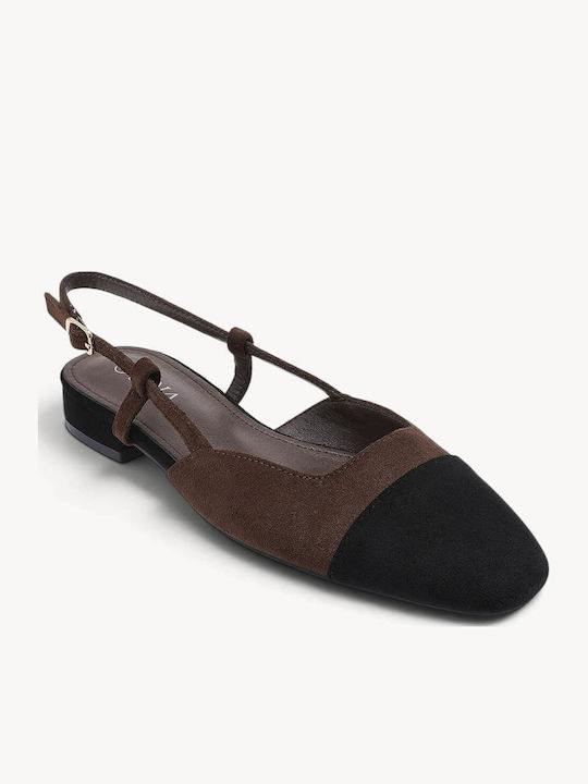 Brown Slingback Ballerina Shoes Two-Tone Suede Construction