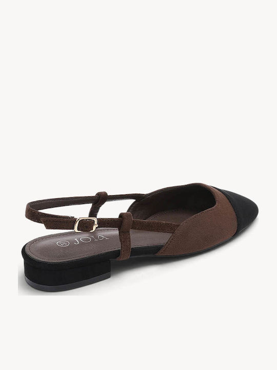 Brown Slingback Ballerina Shoes Two-Tone Suede Construction