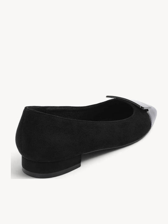 Schwarze Wildleder Damen Ballerinas Mit Riemen Cap Toe