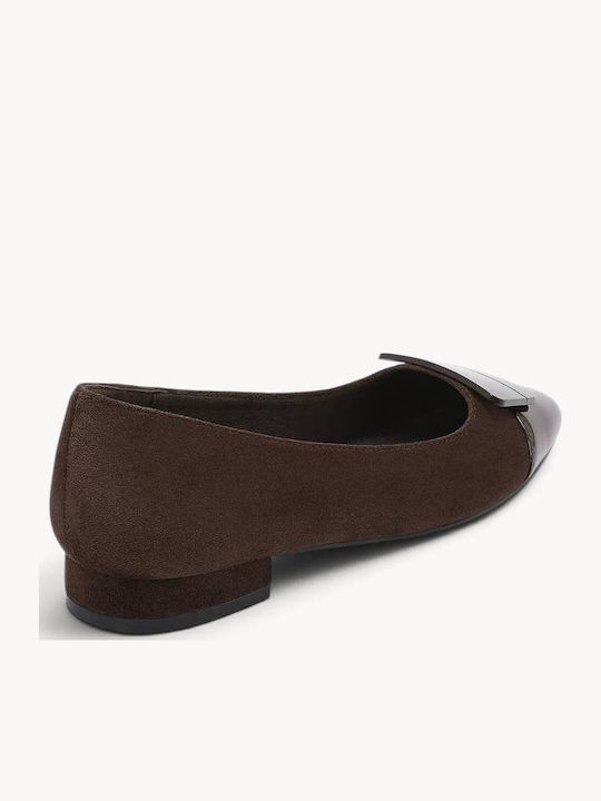 Brown Suede Ballerina Shoes Patent Cap Toe