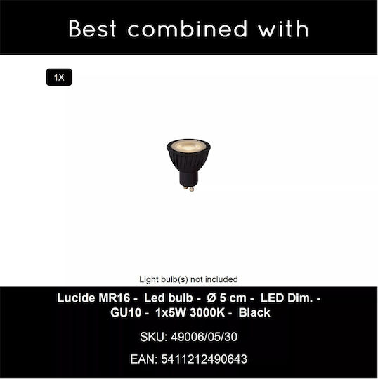 Lucide Lightning Timbala Стенно Външно Спот GU10 IP44