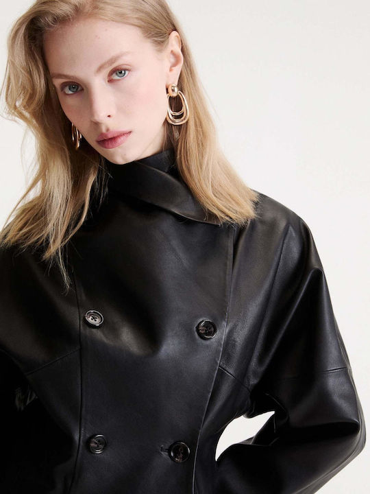 Women's Leather Jacket for Winter Black