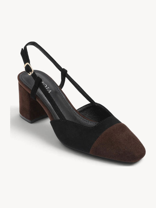 Schwarze Wildleder Slingback Pumps Cap Toe Doppelriemen