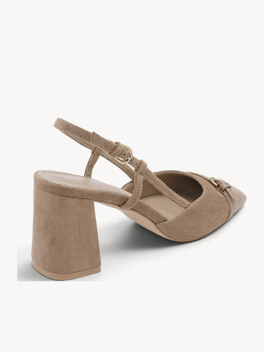 Beige Slingback Pumps Doppelter Textur Raffung