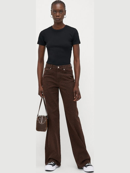 High Rise Women's Jean Pants in Wide Leg Style Brown