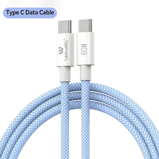 Leewello USB 2.0 Cable USB-C male - USB-C 60W PD Μπλε 1m