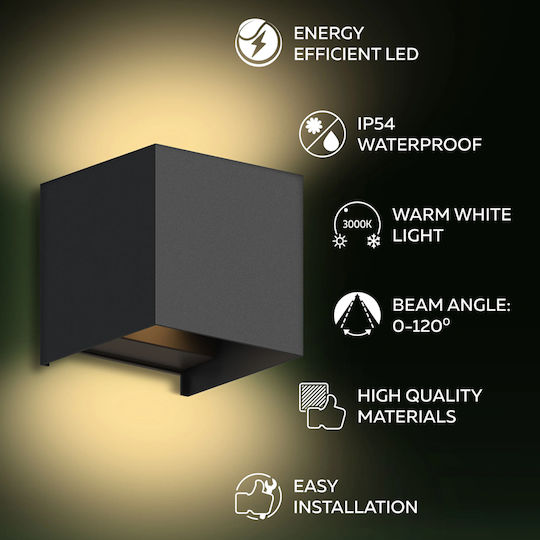 Lampa Wall-Mounted Outdoor Light LED IP54 7W with Warm White Light Double Beam
