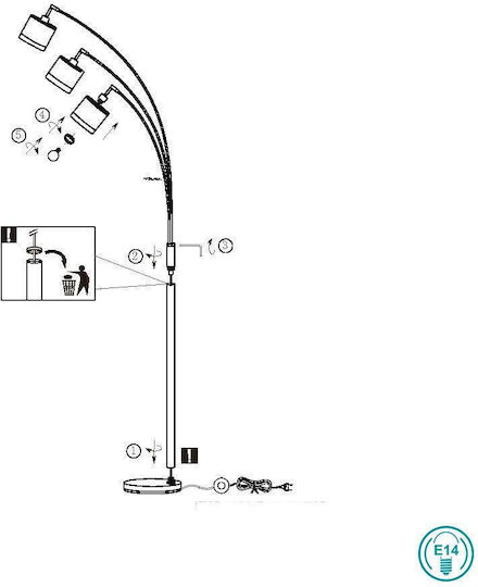Trio Lighting Davos Stehleuchte H185xB12cm. mit Fassung für Lampe E14 Weiß