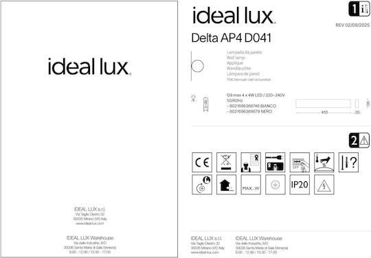 Ideal Lux Delta Wandleuchte Schwarz 41x3,5x9cm Ideal Lux Delta Wandleuchte Schwarz 41x3,5x9cm