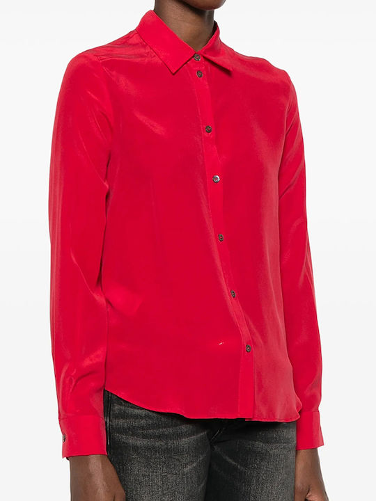 Langärmeliges Damenhemden Satin Rot