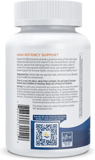 Nordic Naturals Vitamina D3 pentru Întărirea Imunității și Sănătatea Oaselor 5000 IU 5 mg Passion Fruit 2 g 60 Gummies