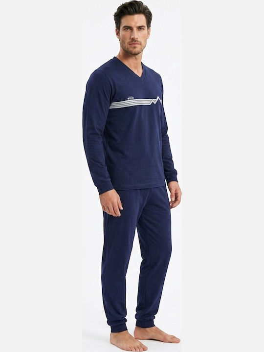 Nina Club Berge Herrenpyjama 100% Baumwollene Blaue Nc27710-61-Blaue