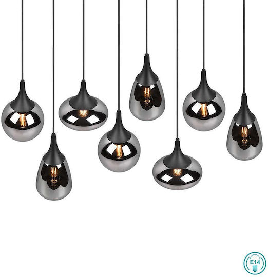 Trio Lighting Lumina Adjustable Pendant Light Black Rail for 8 Bulbs E14, E.14 121x20x150cm