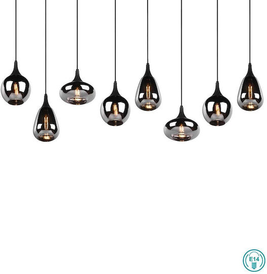 Trio Lighting Lumina Adjustable Pendant Light Black Rail for 8 Bulbs E14, E.14 121x20x150cm