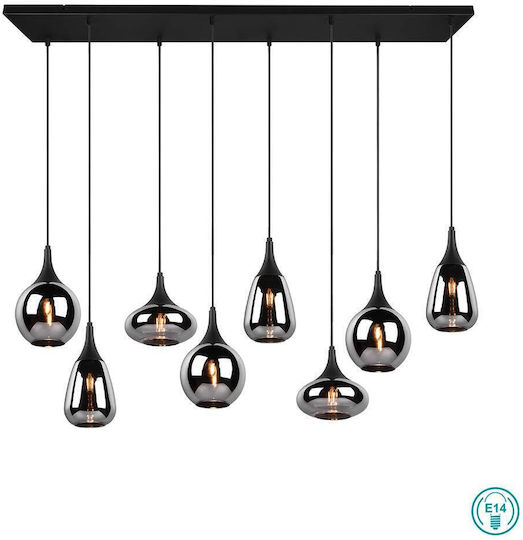 Trio Lighting Lumina Adjustable Pendant Light Black Rail for 8 Bulbs E14, E.14 121x20x150cm