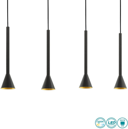 Eglo Cortaderas Lustră Negru Calea ferată pentru 4 Becuri GU10 113x8.5x150cm.