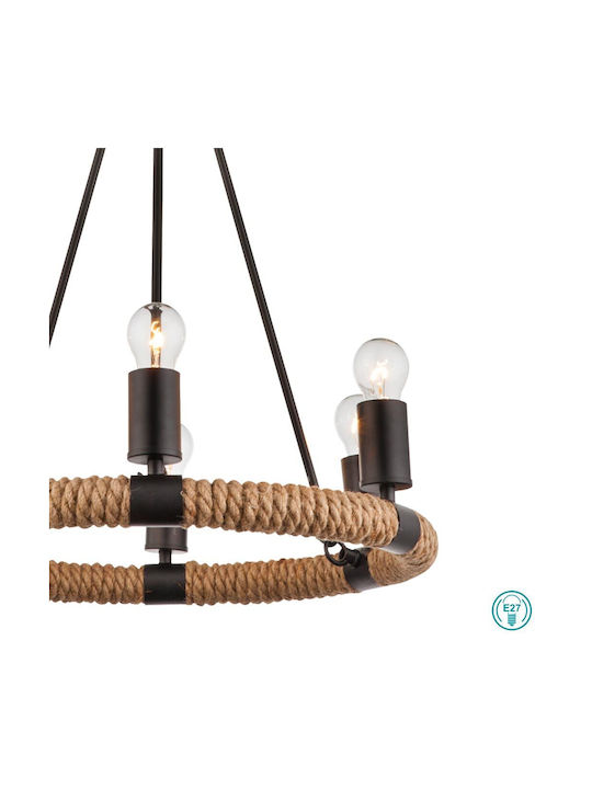 Globo Lighting Ulleu Πολυέλαιος 6xE27 με Σχοινί Μαύρος 69029-6