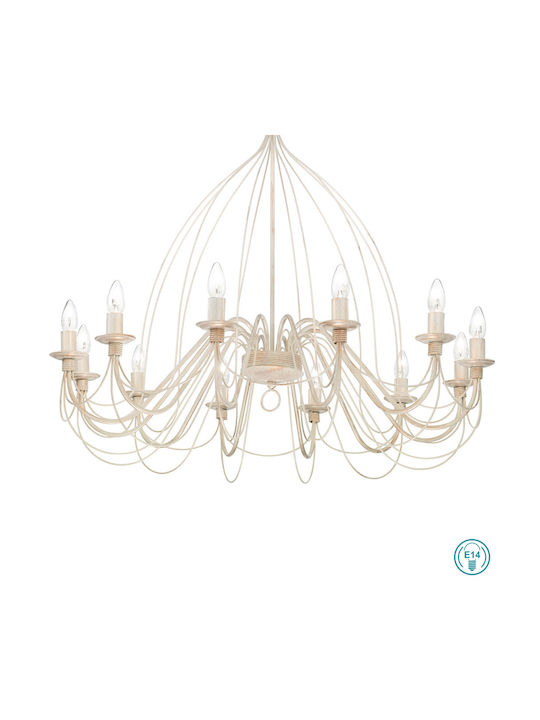 Ideal Lux Chandelier Candlestick 12xE14 White 95cm 097664
