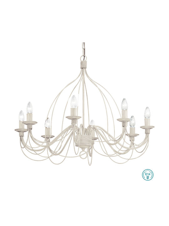Ideal Lux Полилей 8xE14 Ø80см с Бели Свещници 005898