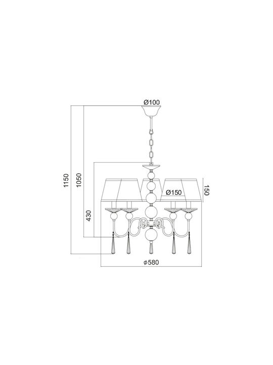 Aca Evita Лампа С Много Крушки 5xE14 Ø58см С Шапки Сребрист AD90045D
