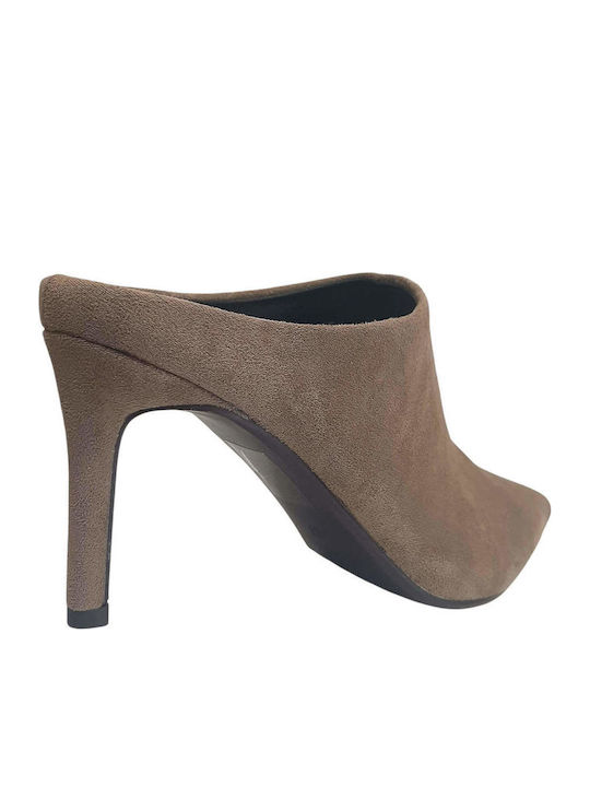 Damen Pantoletten mit Dünnem Absatz in Khaki Farbe