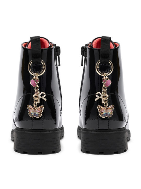 Tessyn Shine O Leather Kids Ankle Boots with Laces Black