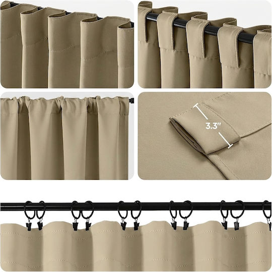 Joydeco Σετ Κουρτίνες Παραθύρου με Τούνελ Beige 107x158εκ.