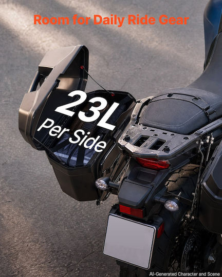 Vevor Geantă Laterală pentru Motocicletă 46l 23l*2 Geantă de Șa pentru Motocicletă de Uz General Abs Impermeabile Detașabile Cutii Laterale pentru Motocicletă Stânga și Dreapta Cu Lacăt de Siguranță Depozitare Bagaje Set 2