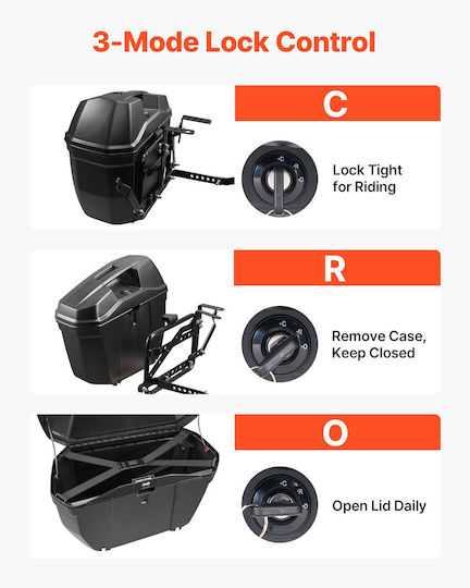 Vevor Geantă Laterală pentru Motocicletă 46l 23l*2 Geantă de Șa pentru Motocicletă de Uz General Abs Impermeabile Detașabile Cutii Laterale pentru Motocicletă Stânga și Dreapta Cu Lacăt de Siguranță Depozitare Bagaje Set 2