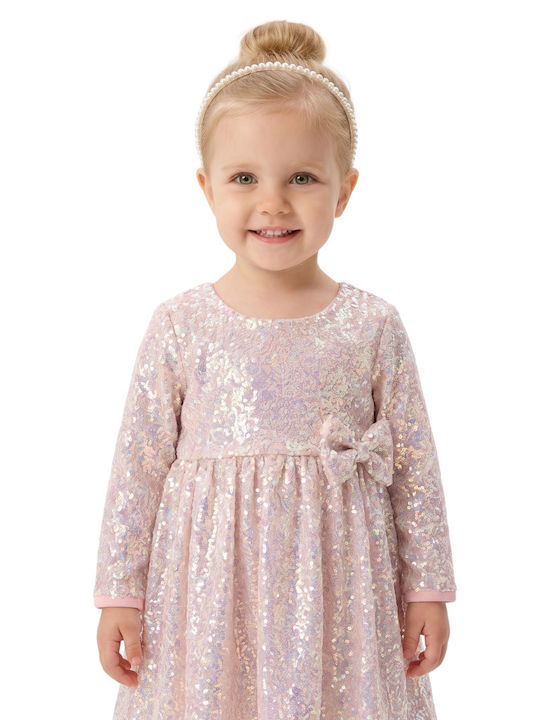 Girls Dress Long Sleeve with Sequins Set with Accessories Pink