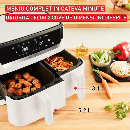 Tefal Air Fryer με Διπλό Αποσπώμενο Κάδο 8.3lt Λευκό EY901AE0