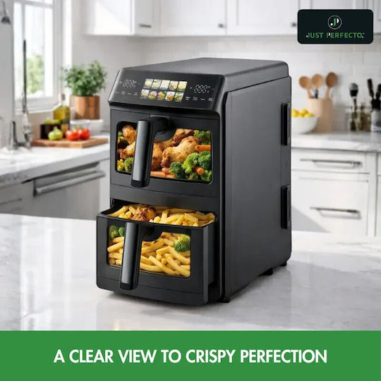 Just Perfecto iCook Heißluftfritteuse mit Doppeltem Abnehmbaren Behälter 10lt Schwarz