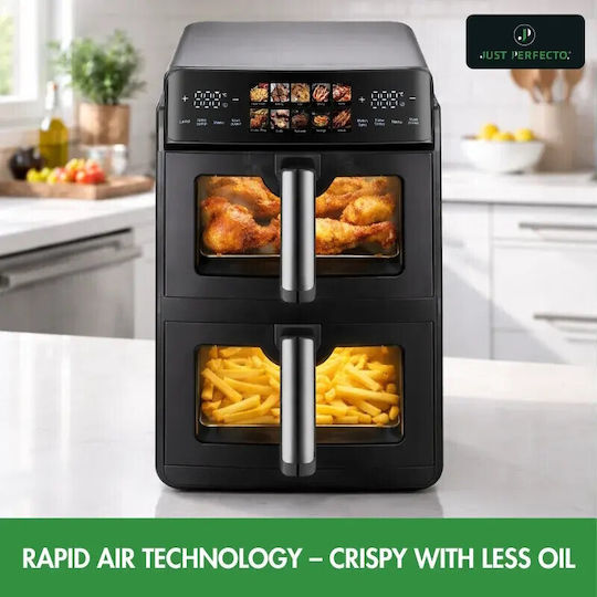 Just Perfecto iCook Heißluftfritteuse mit Doppeltem Abnehmbaren Behälter 10lt Schwarz