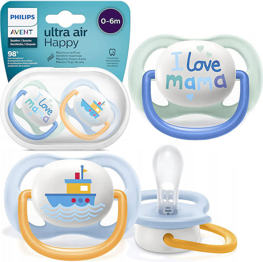 Philips Ultra Air Orthodontische Schnuller Silikon mit Etui Ich liebe Mama - Blau für 0-6 Monate 2Stück