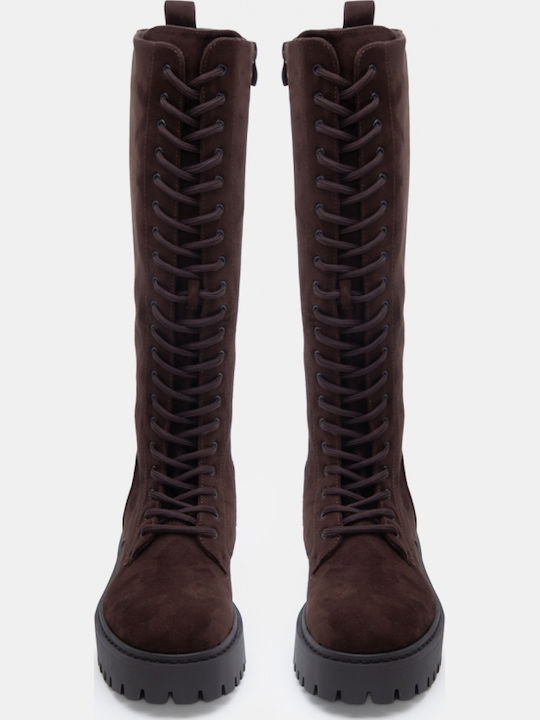 Wildleder Damenstiefel mit mittlerem Absatz Braun