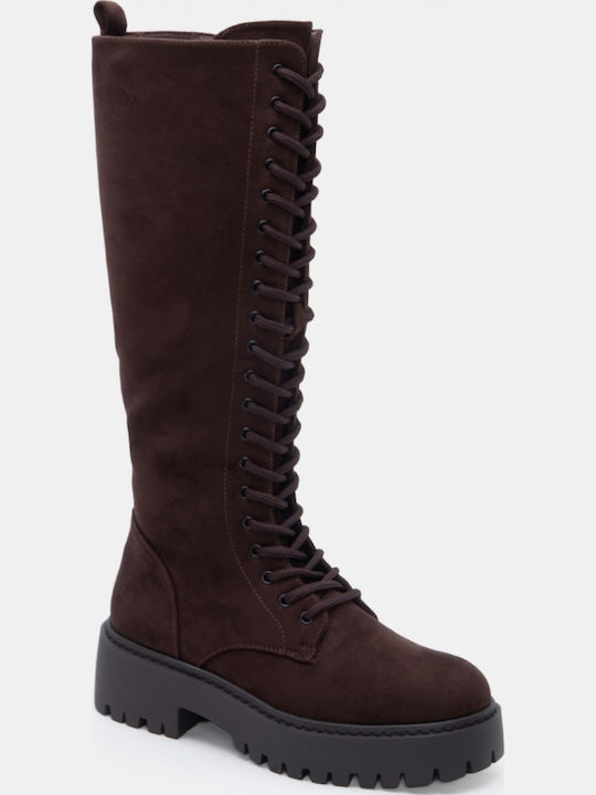 Wildleder Damenstiefel mit mittlerem Absatz Braun