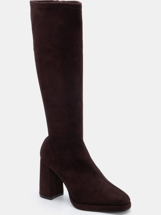 Wildleder Damenstiefel mit hohem Absatz Braune