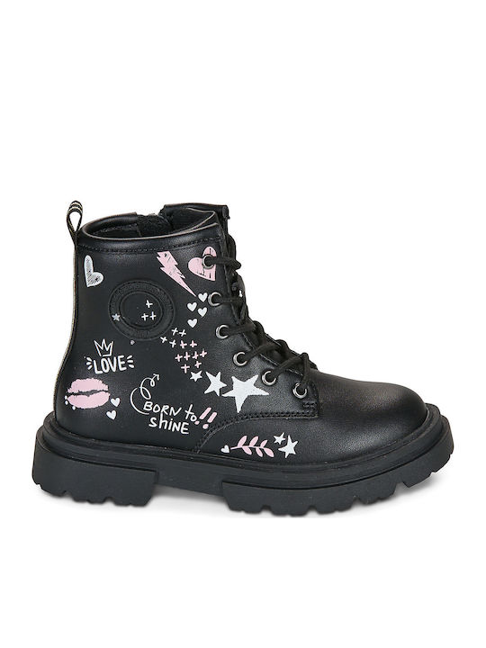 Leder Kinderstiefel mit Reissverschluss Schwarz