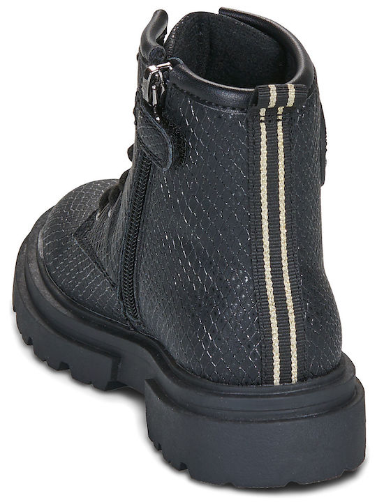 Leder Kinderstiefel mit Schnürsenkeln Schwarz