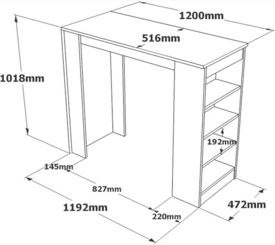 Harwick 1 Bar Table Wooden White 120x51.6x101.8cm