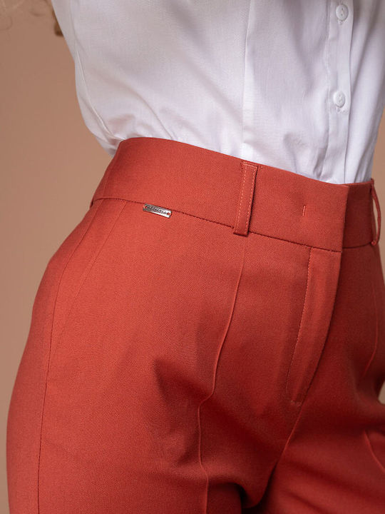 Jessie Women's High Rise Fabric Trousers in Tapered Leg Style Red