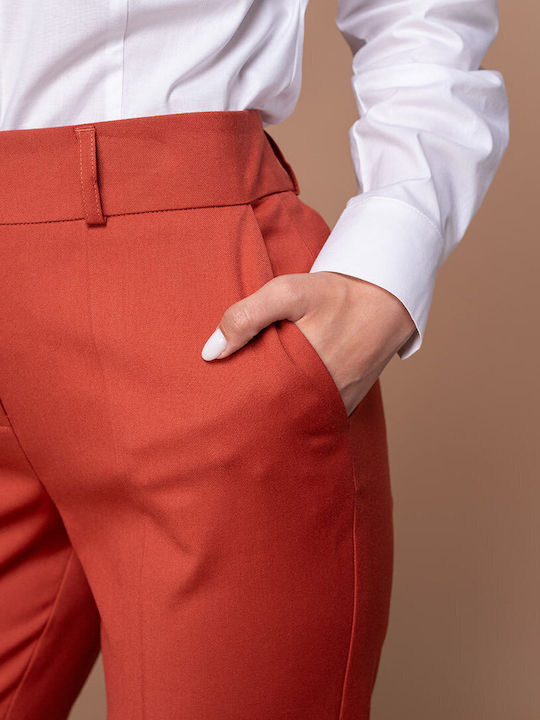Jessie Women's High Rise Fabric Trousers in Tapered Leg Style Red