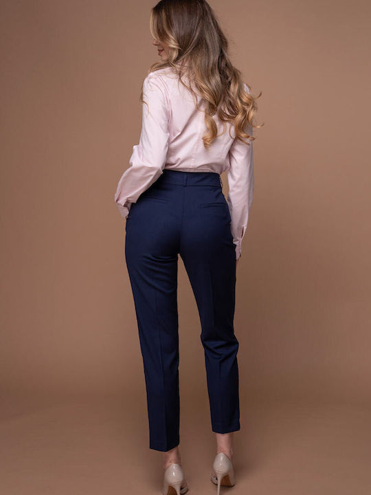 Jessie Pantalon Dama Înaltă Tesătură În Linia Tapered Albastru Marin