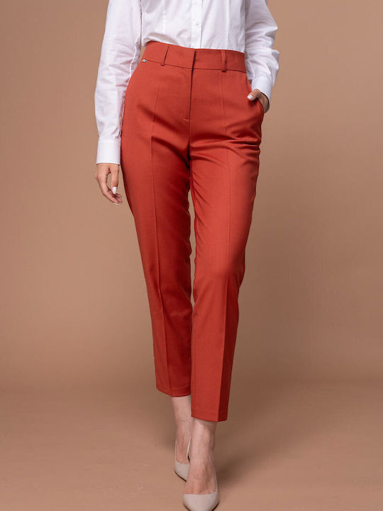 Jessie Women's High Rise Fabric Trousers in Tapered Leg Style Red