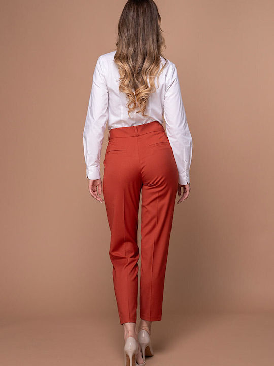 Jessie Women's High Rise Fabric Trousers in Tapered Leg Style Red