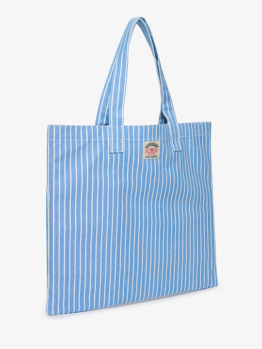 Geantă Tote Dama Din Material Cu Dungi Albastră